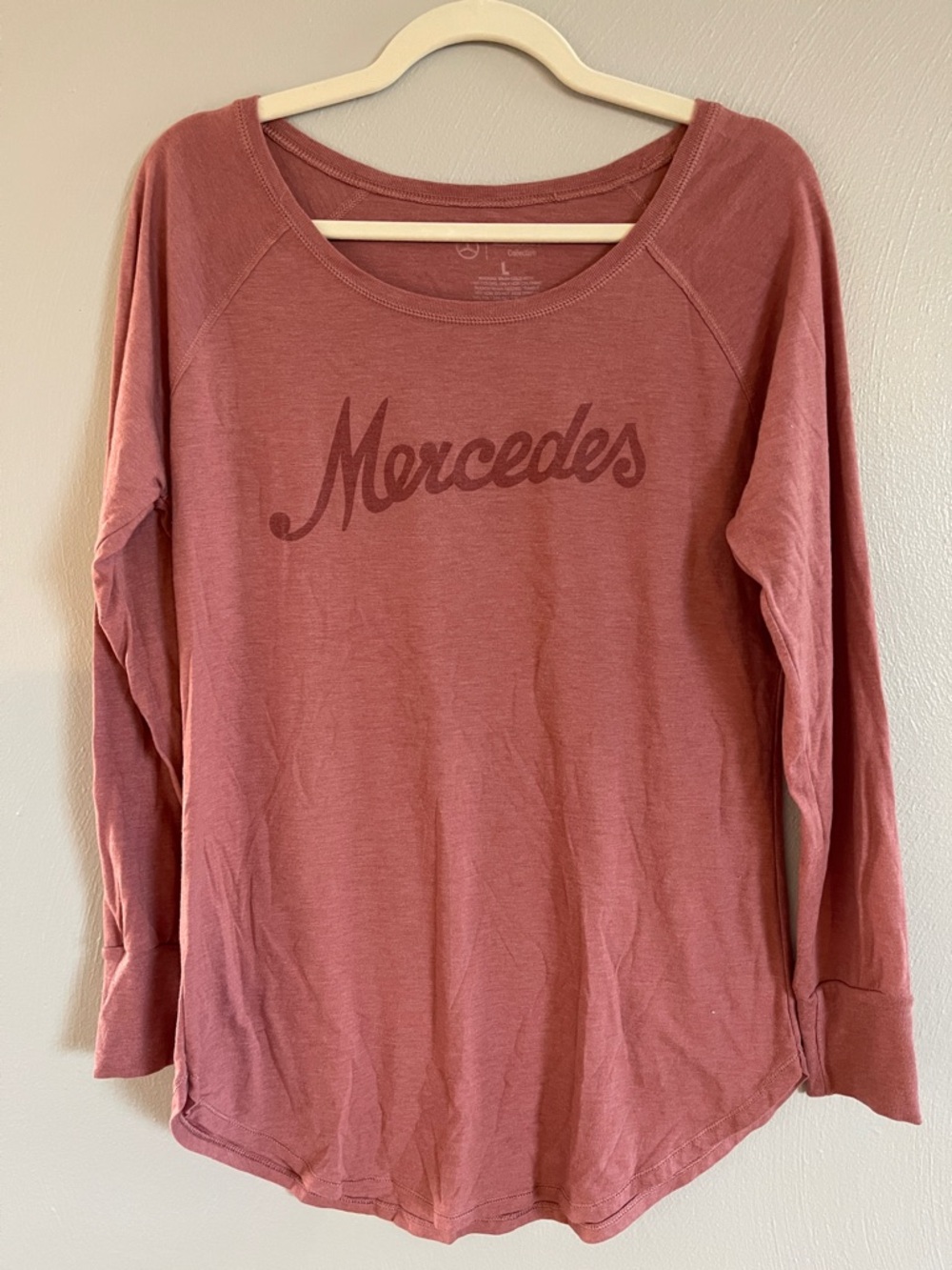 Mercedes Benz Pink Long Sleeve Tee Shirt Womens L Casual Logo